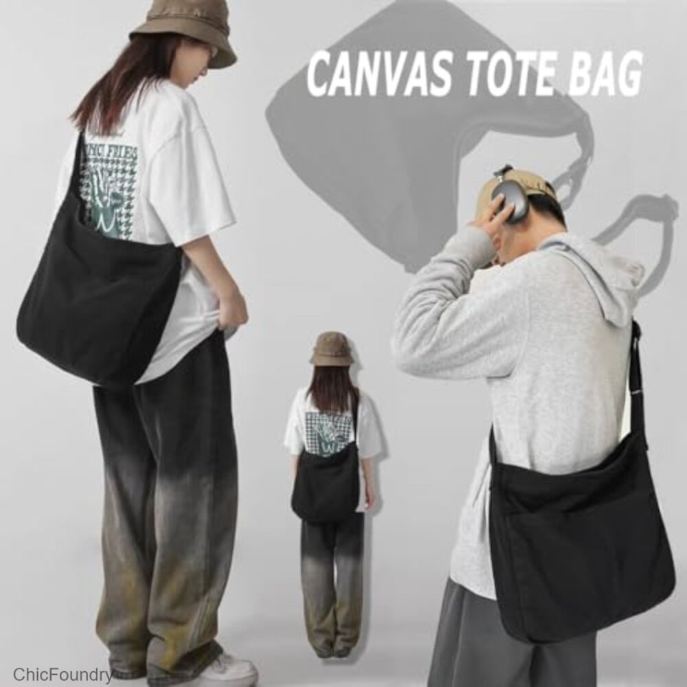Large Canvas Tote Bag with Zipper, Adjustable Strap for Work Travel Everyday - Picture 6 of 7